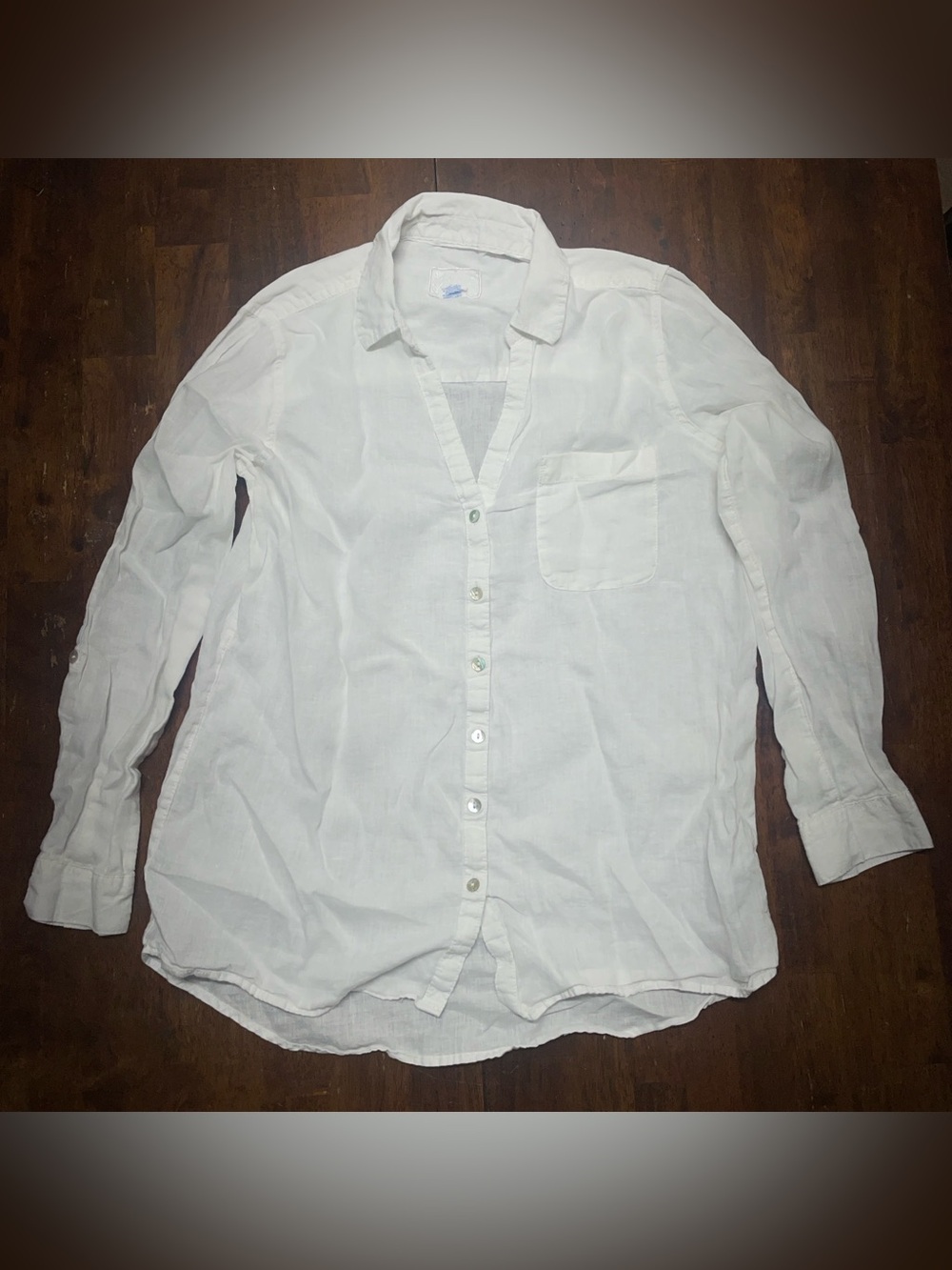 Sigrid Olsen 100% Linen Woven Button Up White Top Womens Medium